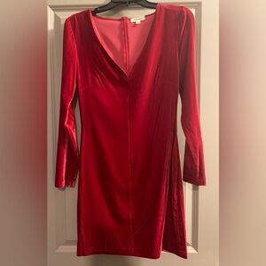 L'agence Womens Bodycon Mini Dress Size 4 Red Velvet Long Sleeve V-Neck New!